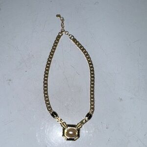 Vintage Christian Dior Elegant Pearl Black Enamel Gold Chain Statement
Necklace